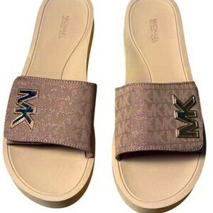 Michael Kors MK Pink Glitter Platform Slide Sandal